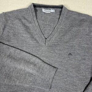 J.Lindeberg Sweater Mens Large Gray 100% Merino Wool V Neck Knit Pullover